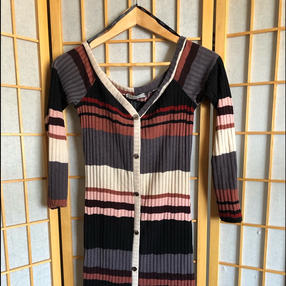 NWT Neutral  tones big stripe button down dress S